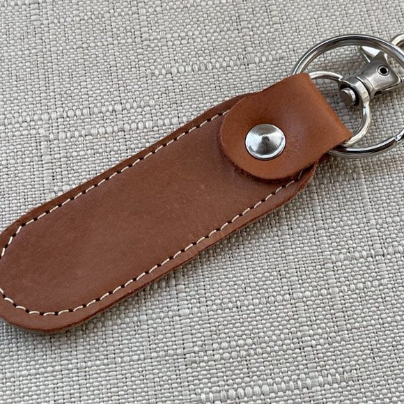 Leather Keychain Brown/Tan Keys Holder Double Sided Key chains Handmade - Picture 1 of 8